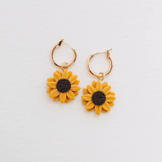 Sunflower Gold Hoop Earrings