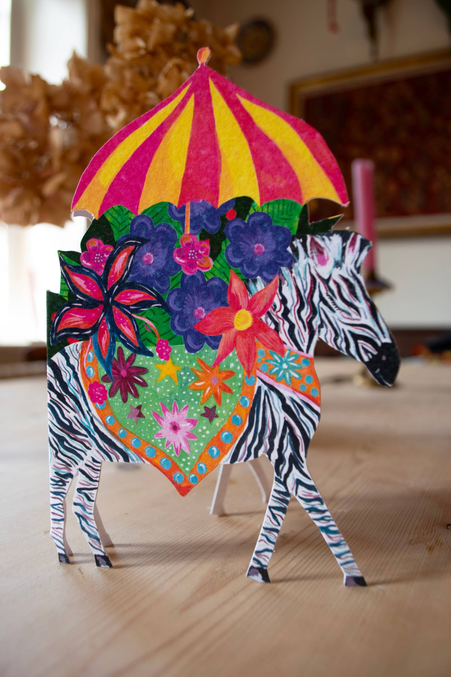 'Zebra Parade' Die-Cut Greetings Card 