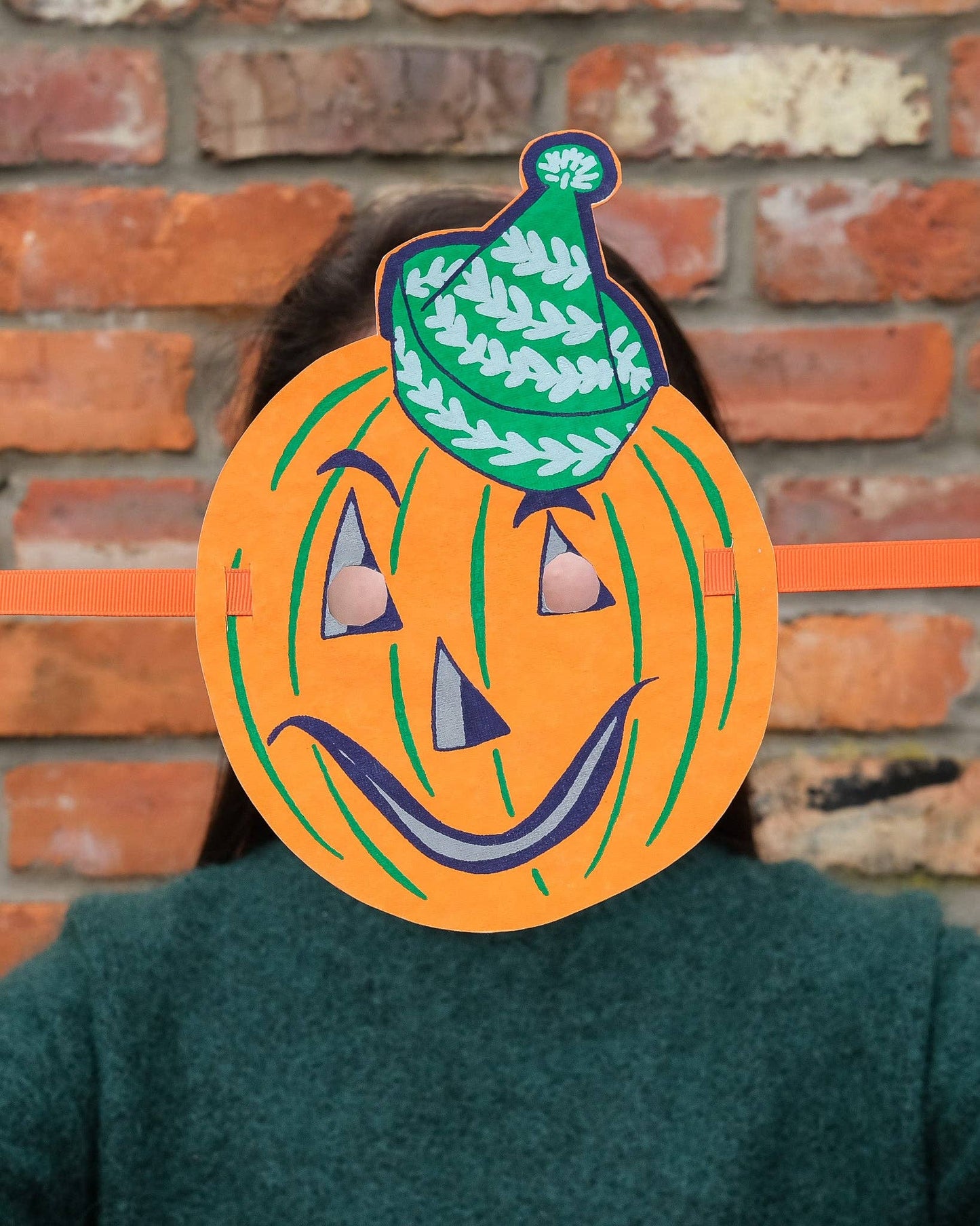 Halloween Pumpkin mask, Thick Handmade cotton paper. Sustainably fairtrade made