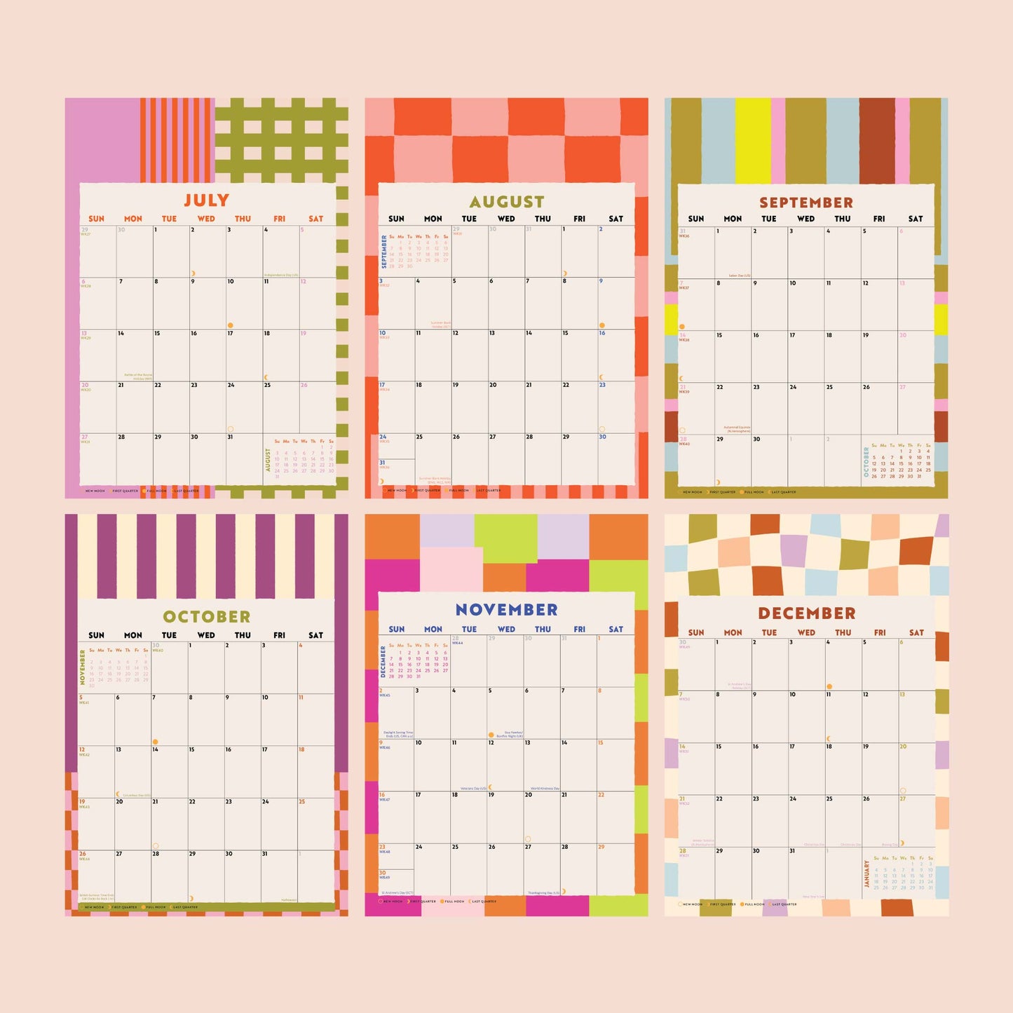 2025 Calendar | Checks & Stripes | Sunday Start | A4