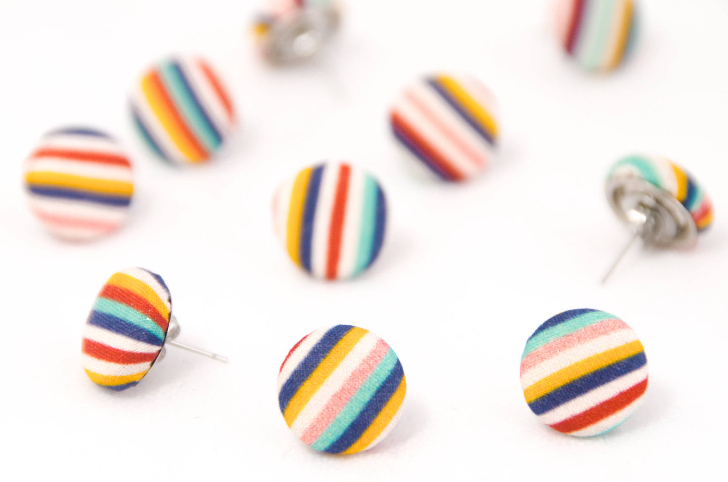 Handmade Button Stud Earrings Candy Stripe