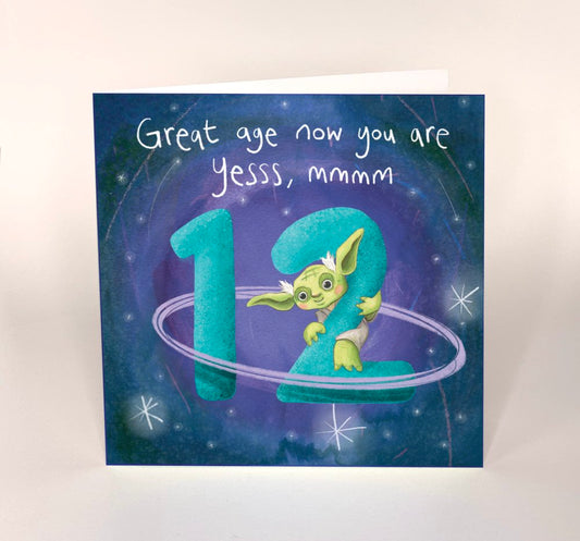 12th birthday card - Yoda Birthday Card. Featuring Yoda and his words of wisdom "Great age now you are yesss, mmmm"