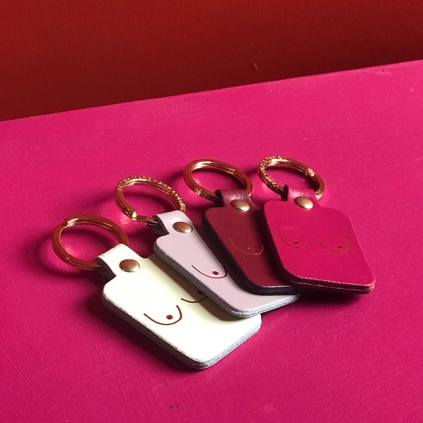 Boob Leather Key Fobs in various colours of Red