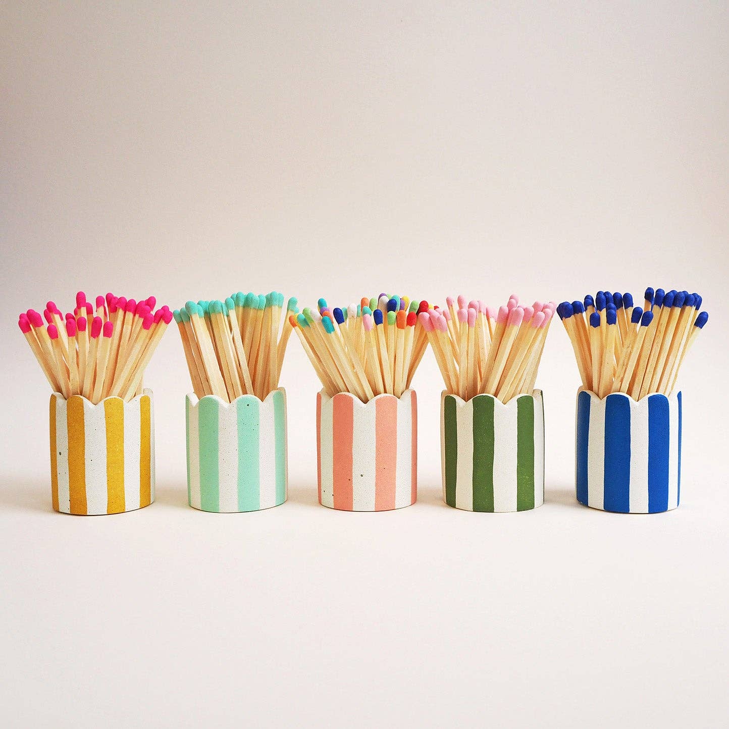 Stripy Match Stick Holders - Green Stripe and Red Matches