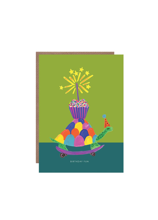 'Party Tortoise on skateboard' Birthday Greetings Card 