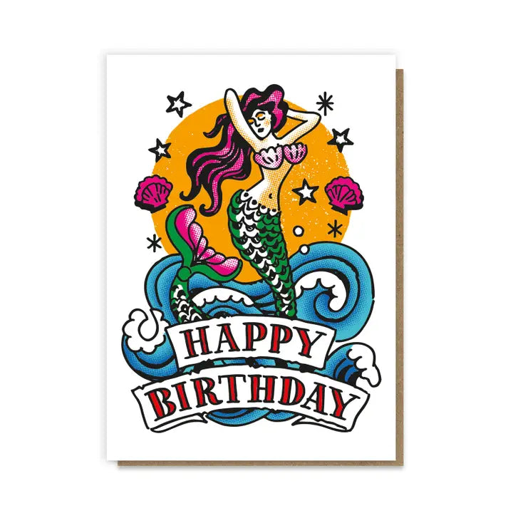 Mermaid Tattoo Birthday Card