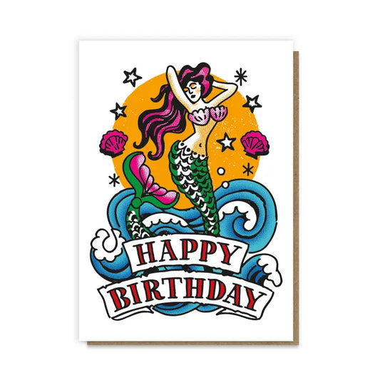 Mermaid Tattoo Birthday Card