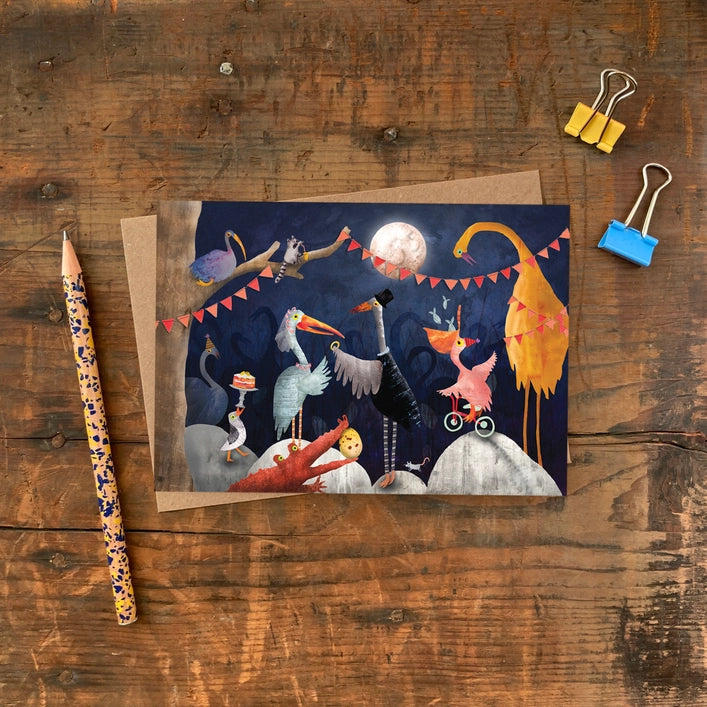 Moonlight Stork Wedding & Engagement Greeting Card