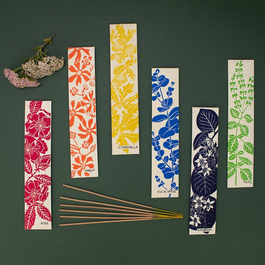 AARVEN’s luxury incense sticks are handmade by an organisation supporting disabled artisans in India. Each packet is crafted from eco-friendly recycled paper with a hand screen-printed botanical design. Our incense is made from pure natural ingredients with traditional incense scents. 