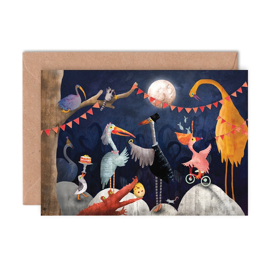 Moonlight Stork Wedding & Engagement Greeting Card