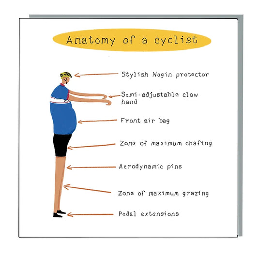 Anatomy of a Cyclist Greeting Card. Funny greeting card.