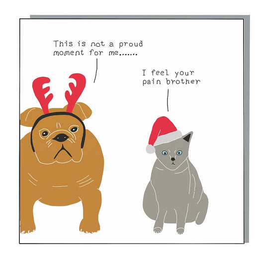 Christmas antlers dog & cat dressed up greeting card