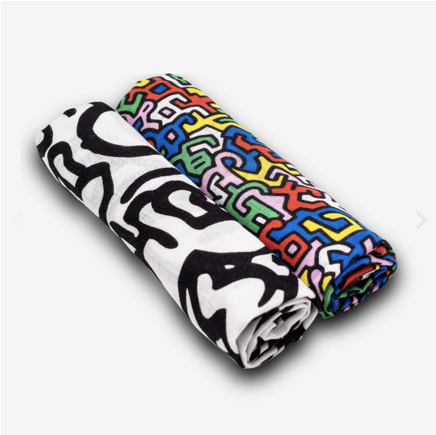 Etta Loves Keith Haring Muslin Squares Two Pack