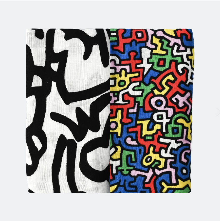 Etta Loves Keith Haring Muslin Squares Two Pack