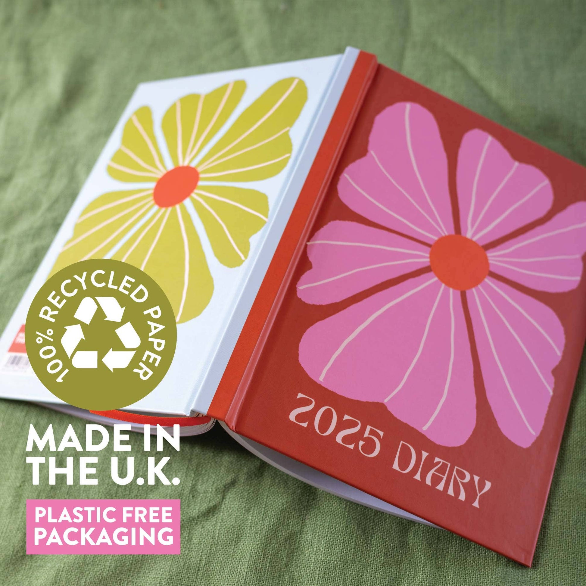 2025 Diary Sustainably Made A5 Hardcover Week to view flowers