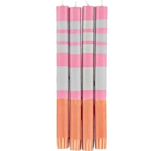 Striped Eco Dinner Candles - Willow Grey, Neyron Rose and Orange Flame