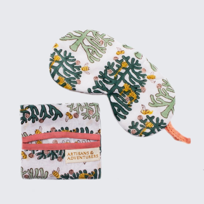 Indian Block Printed Cotton Eye Mask 'Monkey Puzzle'