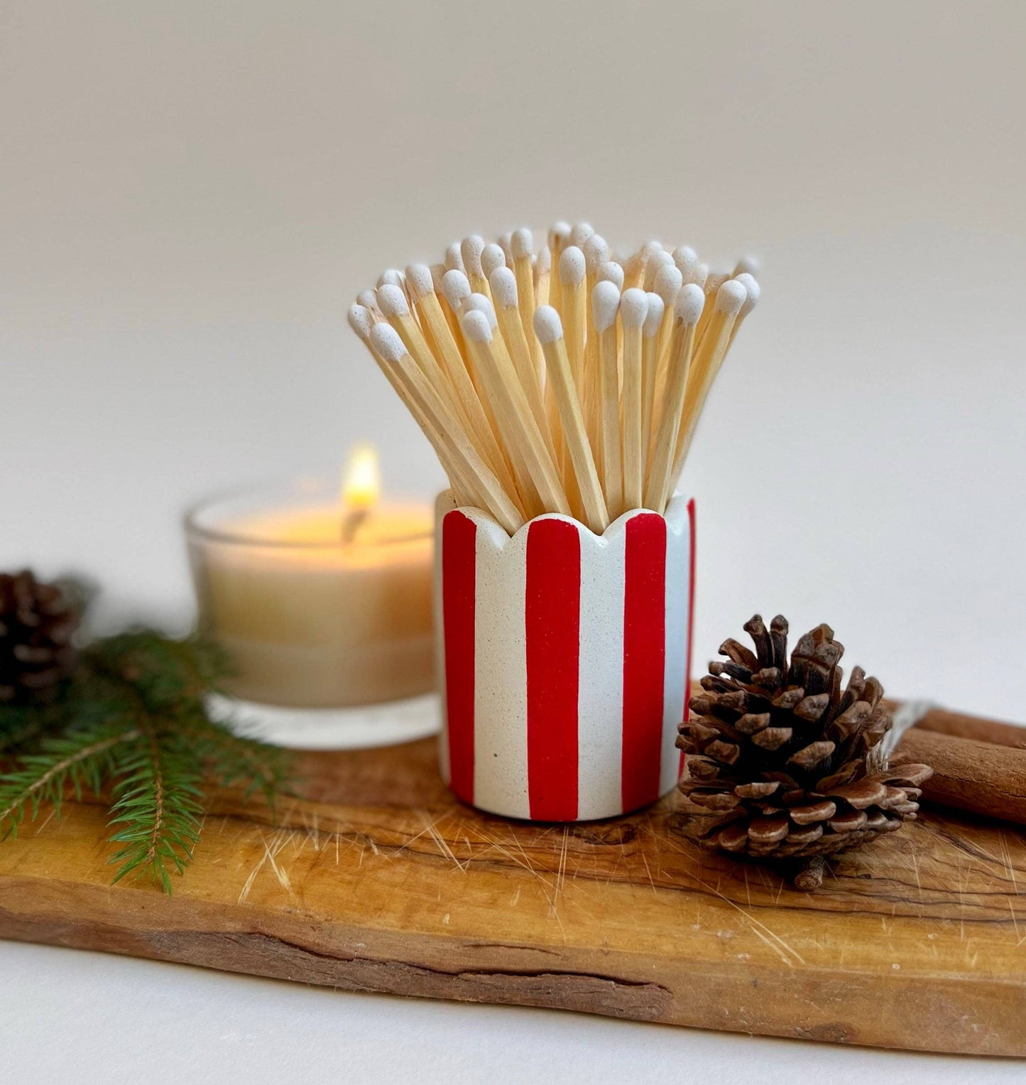 Stripy Match Stick Holders -  Red Stripe and Dark Green Matches