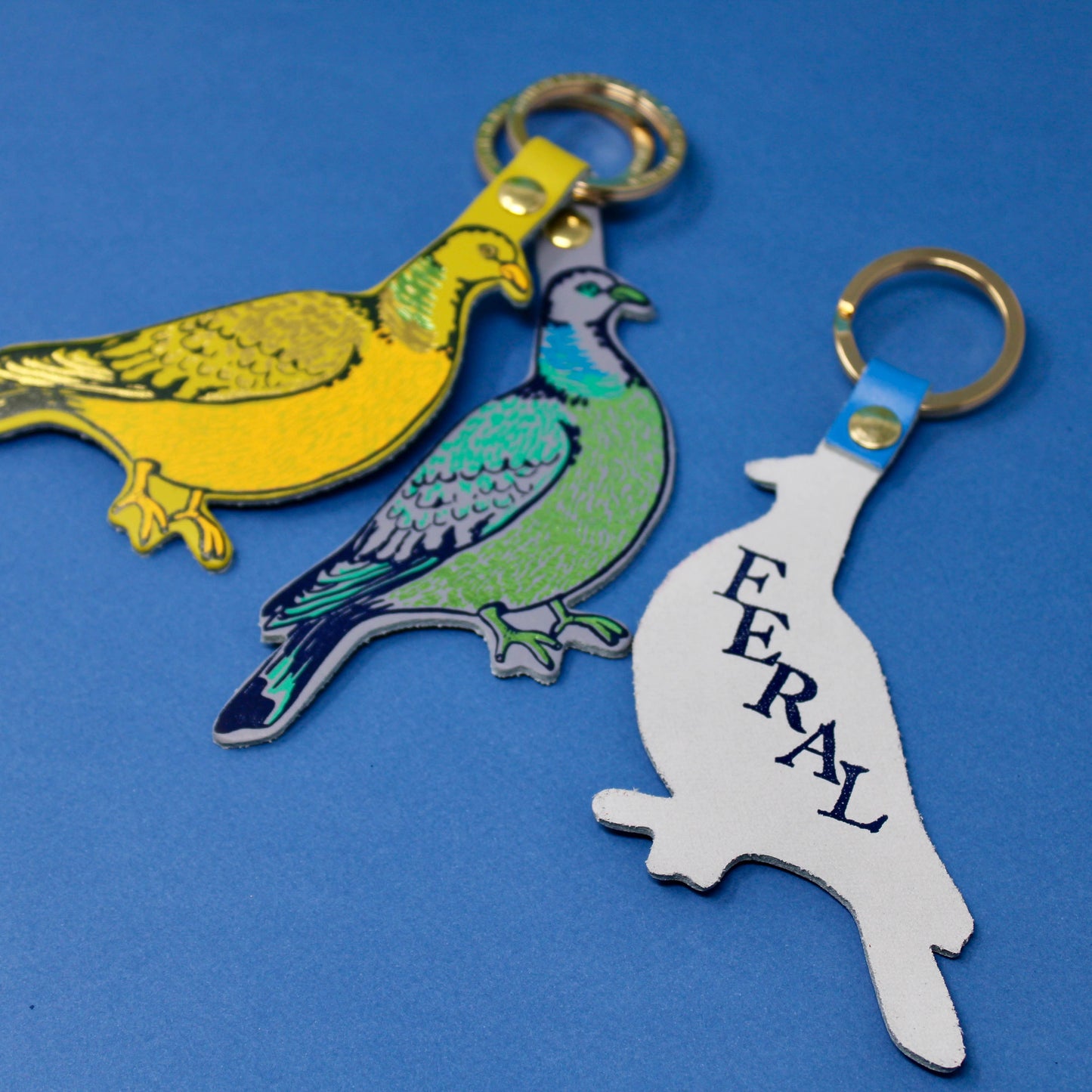 Feral Pigeon Leather Key Fob. Made in the UK.