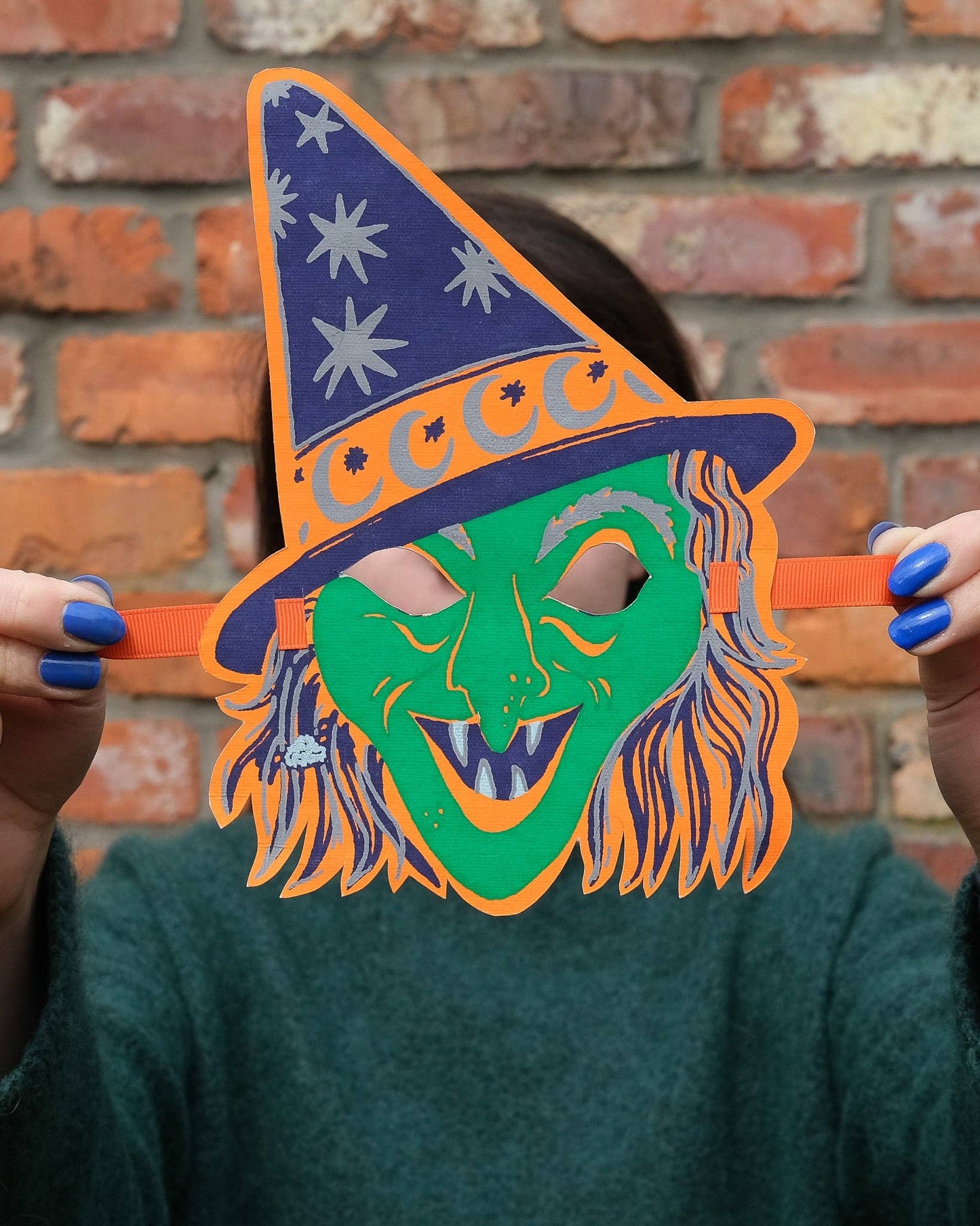 Halloween Witch mask, Thick Handmade cotton paper. Sustainably fairtrade made