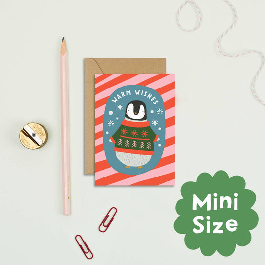 Candy Cane Penguin Mini Christmas Card