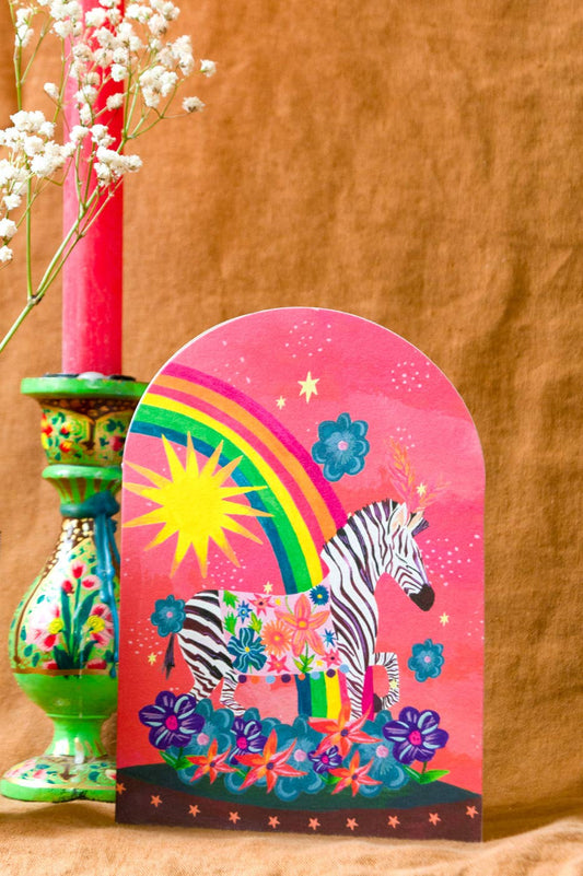 'Zebra and Rainbow Bell Jar' Greetings Card