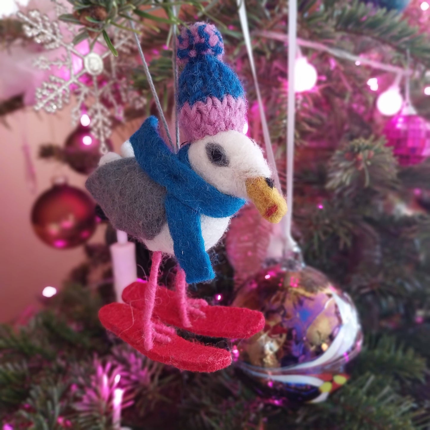 Handmade Felt Ski-Gull Hanging Christmas Seagull Decoration