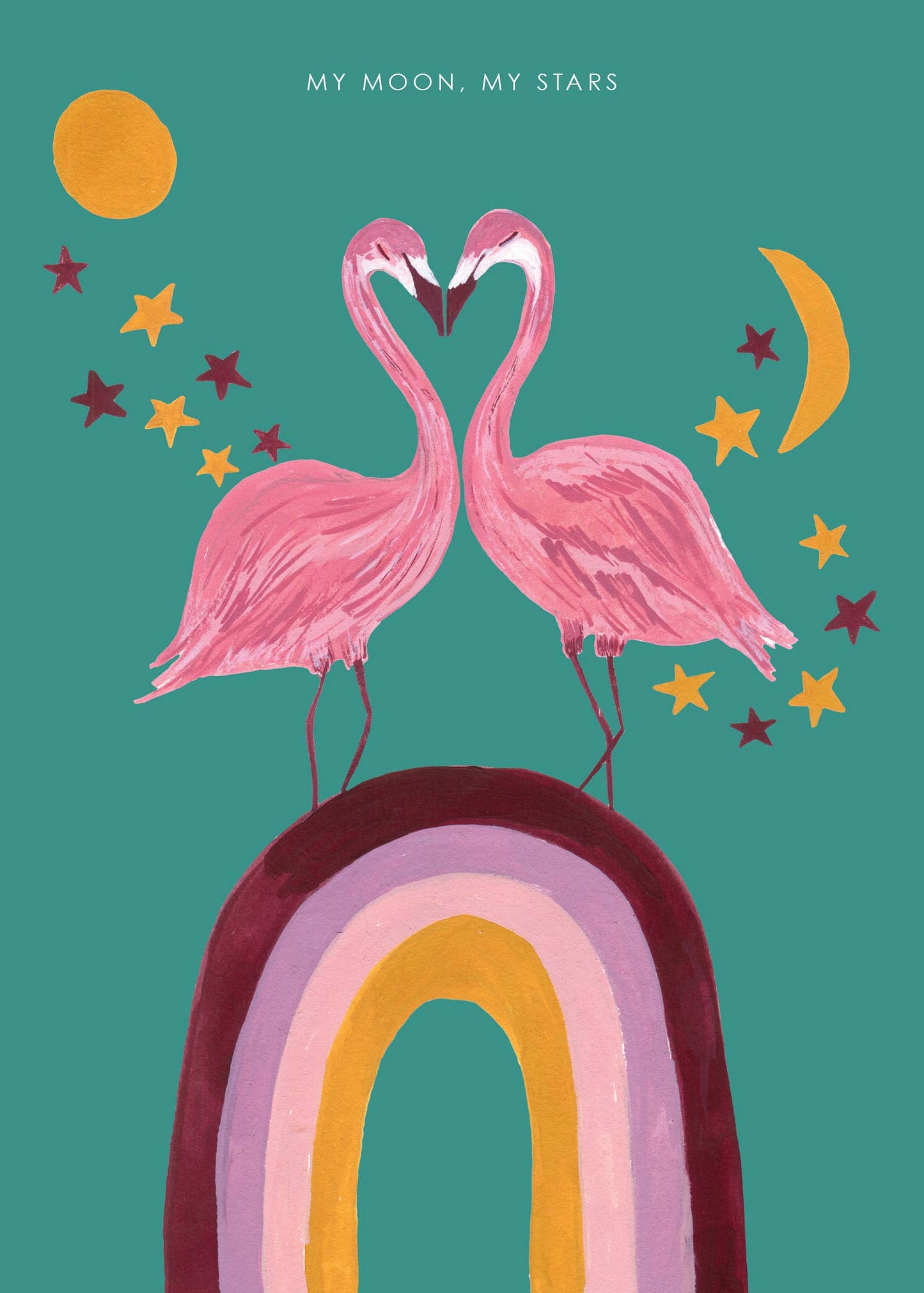 'Flamingos On Rainbow' Greetings Card