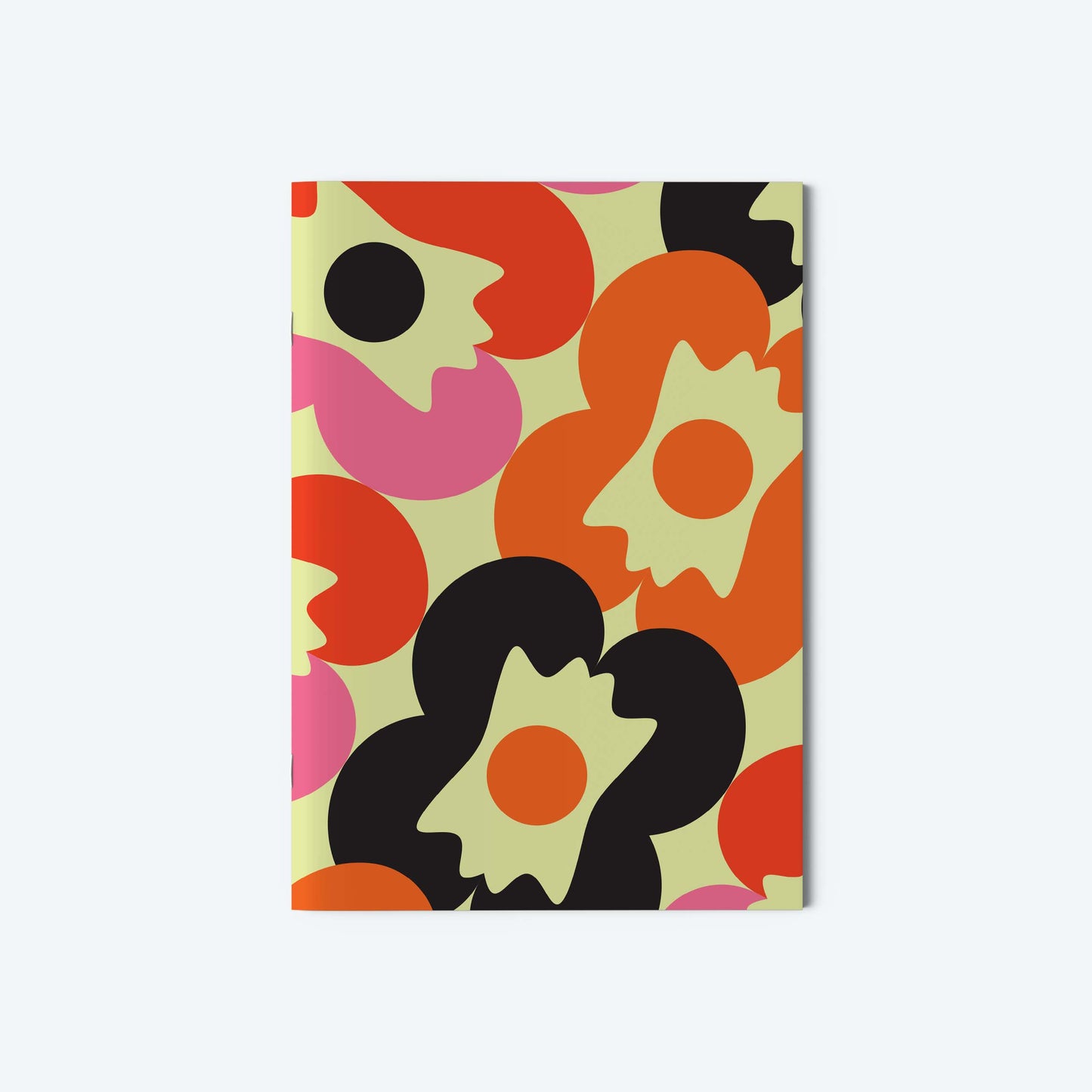 Pack of 3 pocket notebooks with belly band from our design collection, Sessions Series. Featuring bright bold seventies inspired pattern in red, orange, pink and cream.