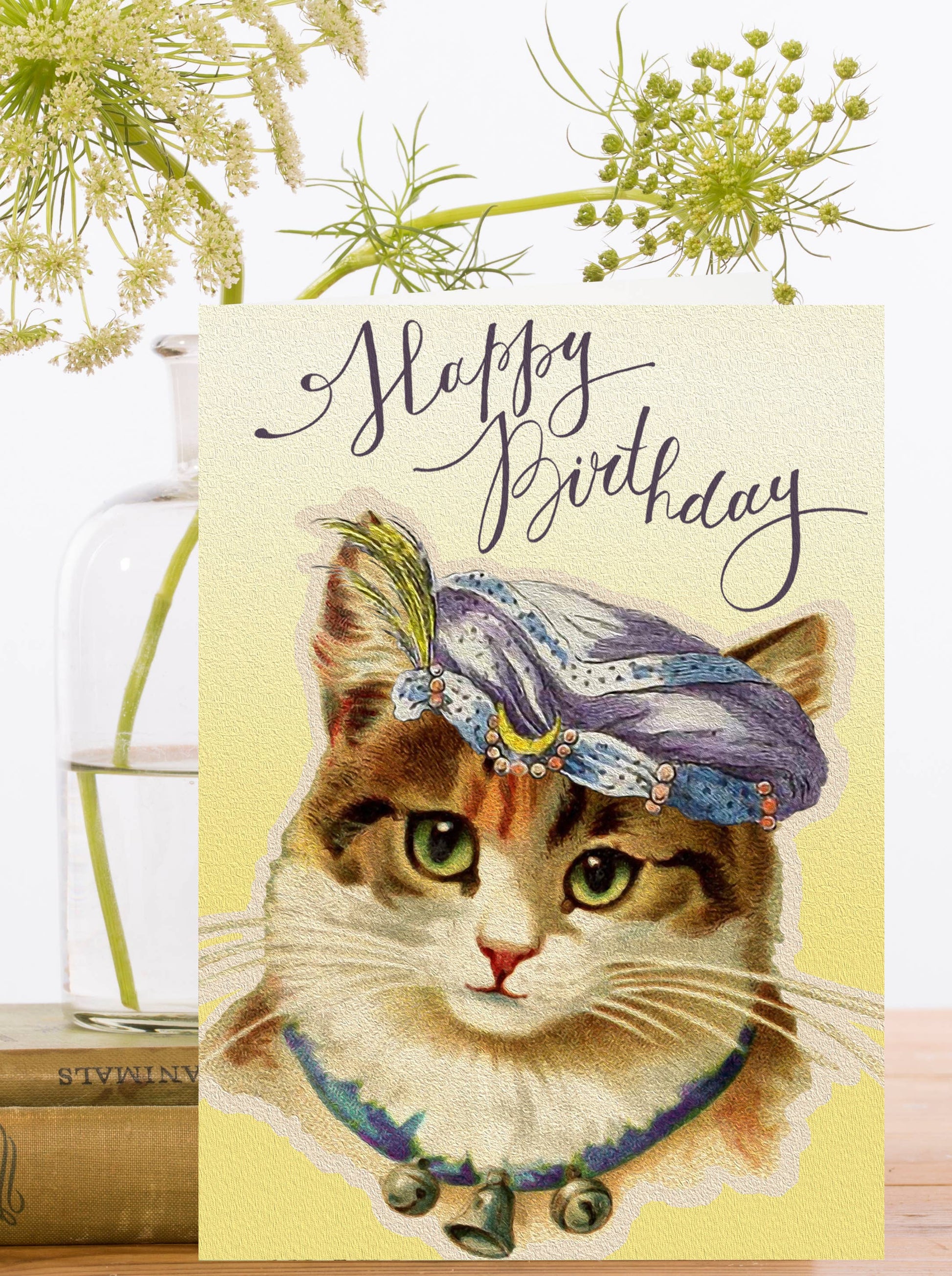 Vintage Cat in a hat Birthday Card