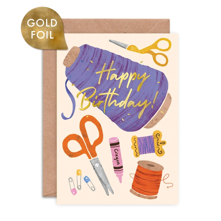 Pack of 6 Illustrated foiled greeting cards by Emily Nash Illustration. - Six hobby themed birthday greeting cards, presented in a high quality branded presentation box.