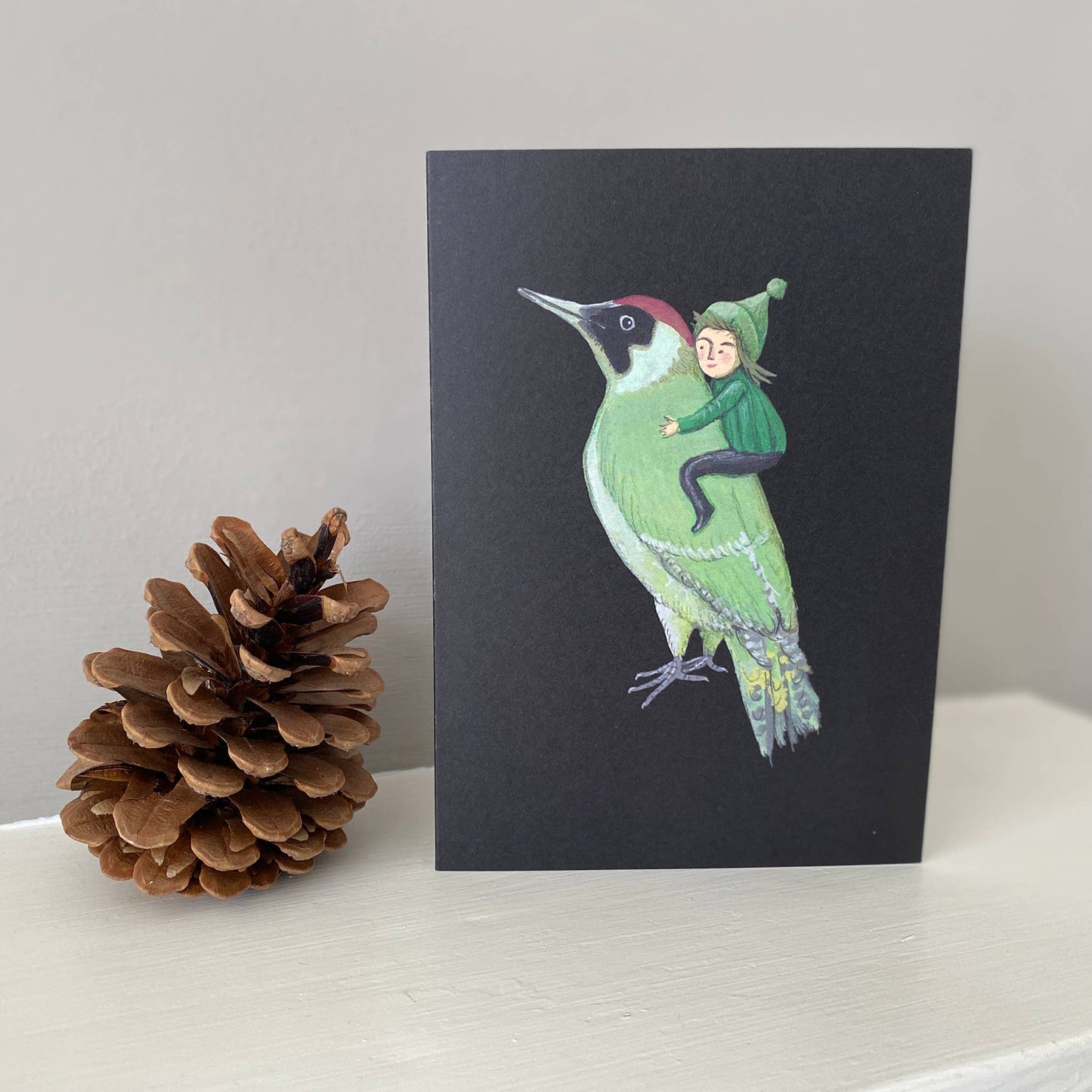 Green Woodpecker and Elf Greetings Card