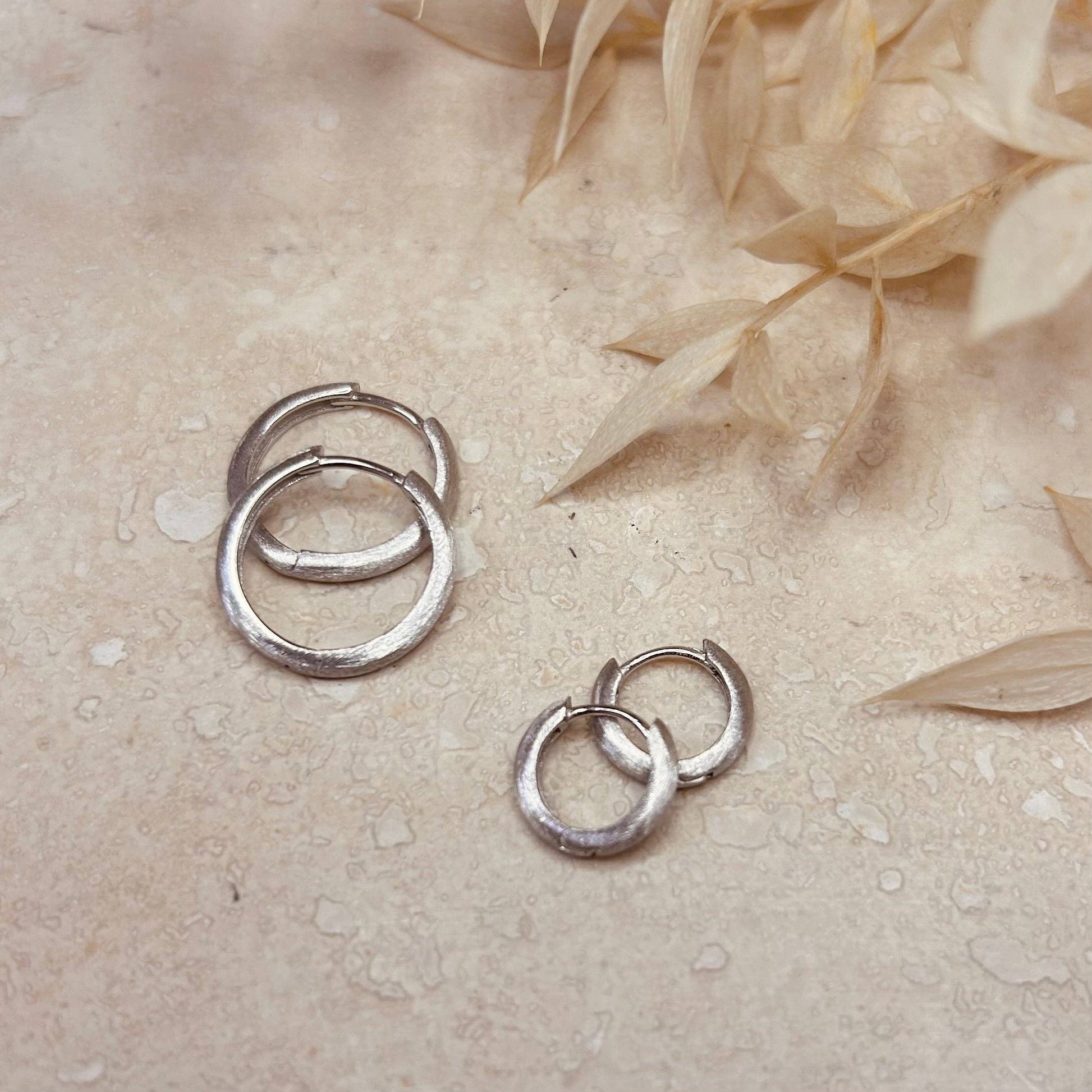 15mm Brushed Silver Minimal Hoops