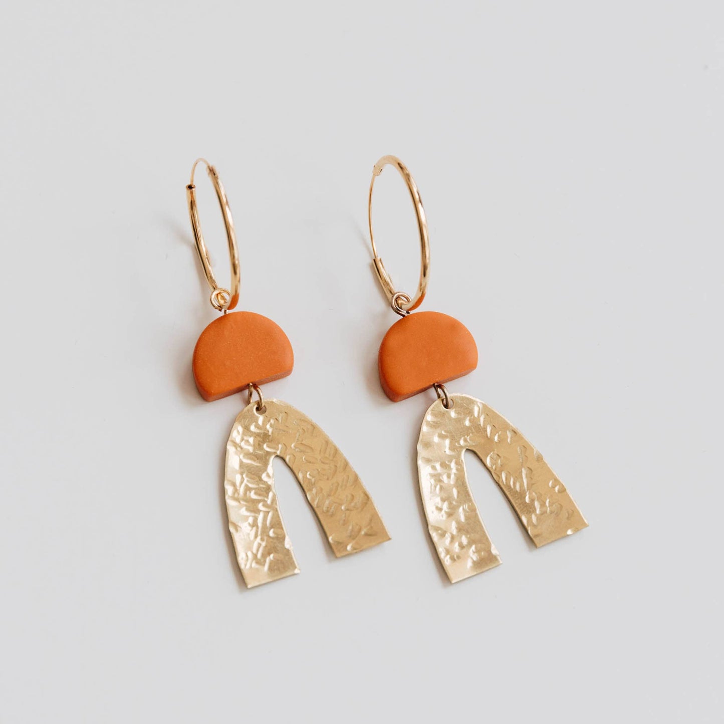 Grace Brass Arc Hoop Earrings in Orange