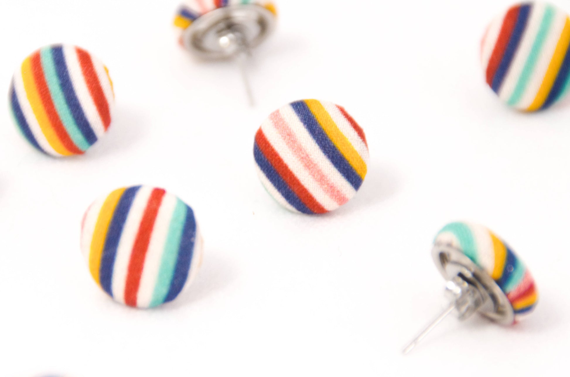 Handmade Button Stud Earrings Candy Stripe