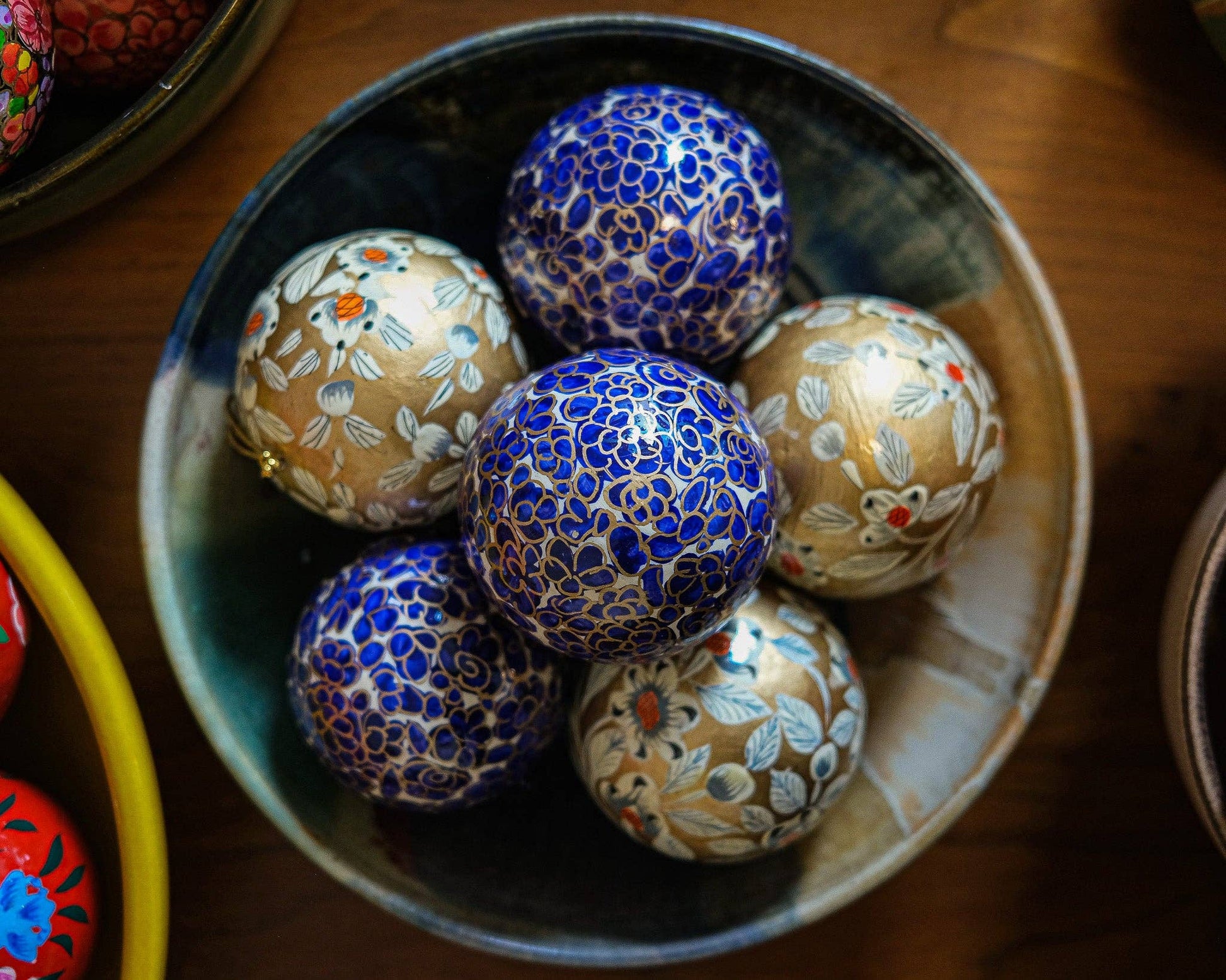 Midnight Blue and Gold Bauble Papier Mache Bauble