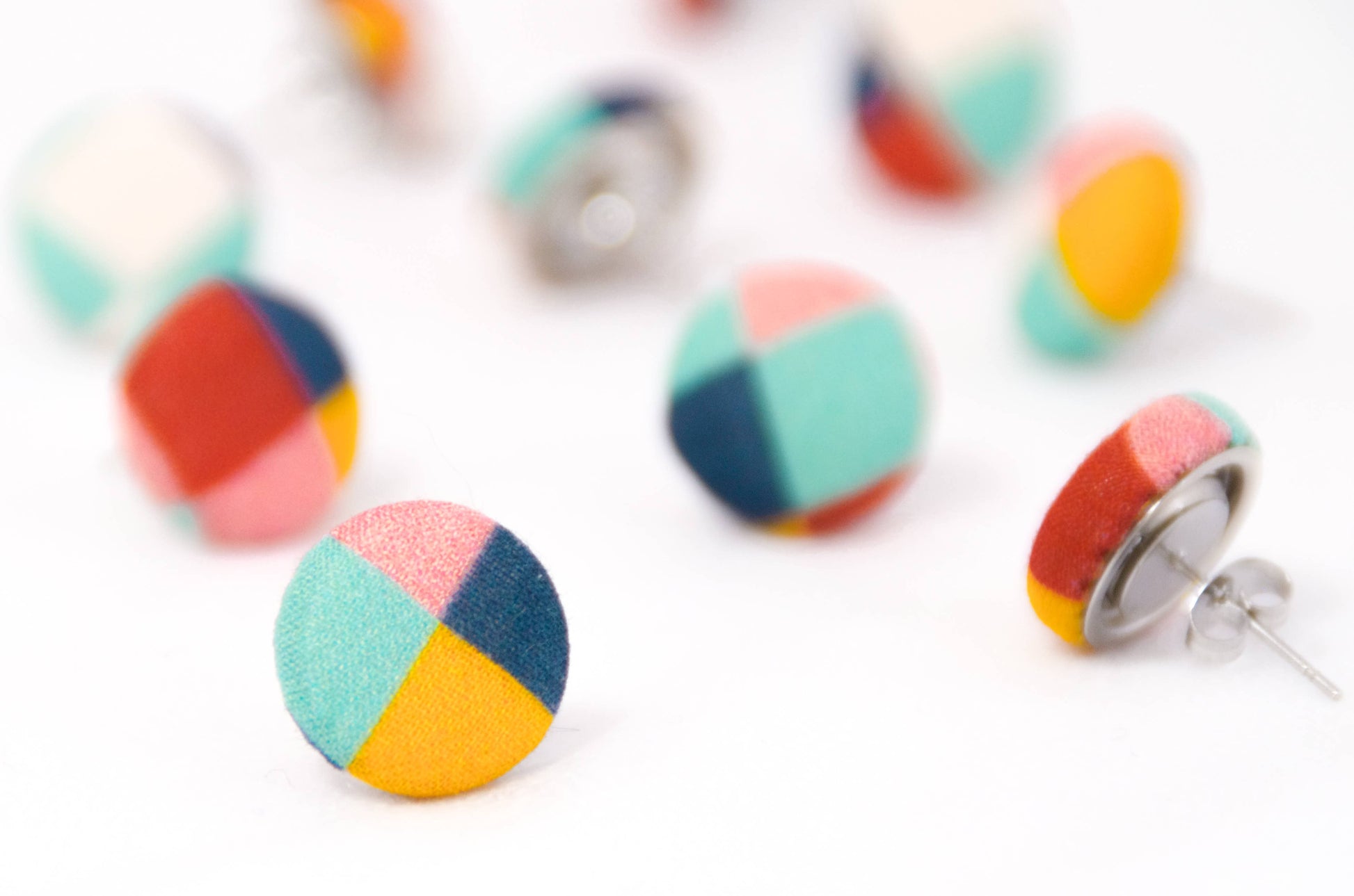 Handmade Button Stud Earrings Harlequin