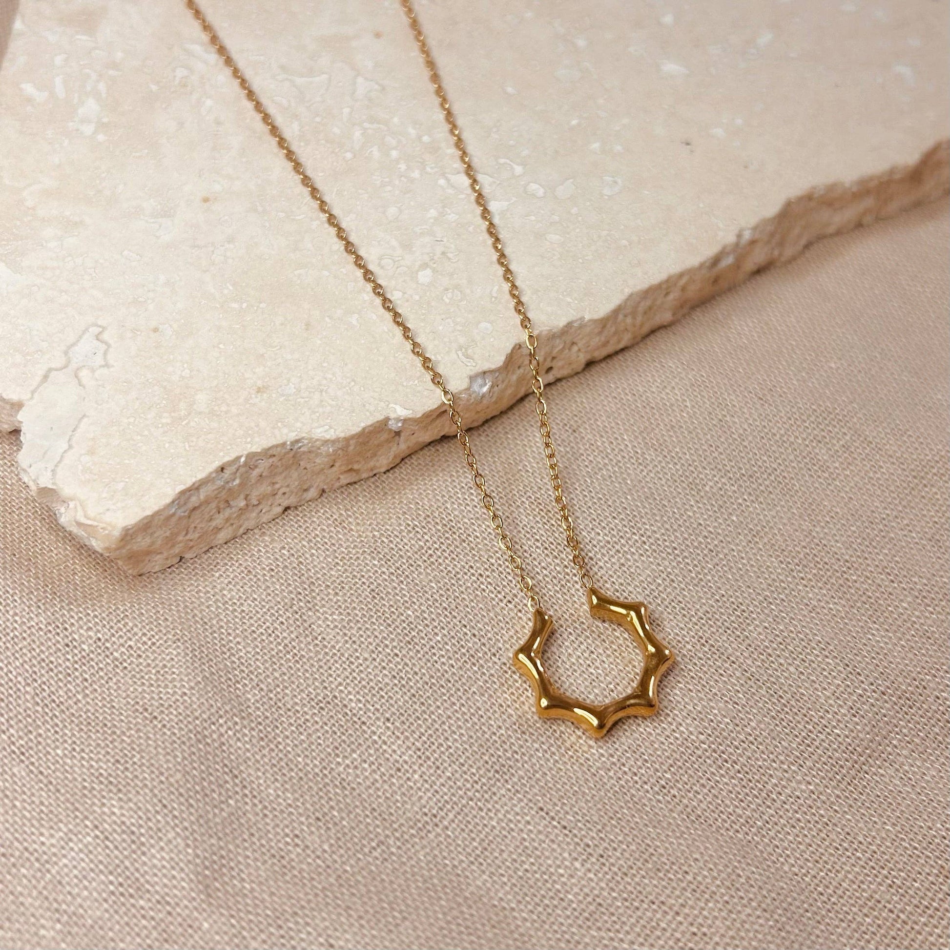 Gold Plated Sun Ray Necklace. With a 40cm length gold chain with a 5cm extender