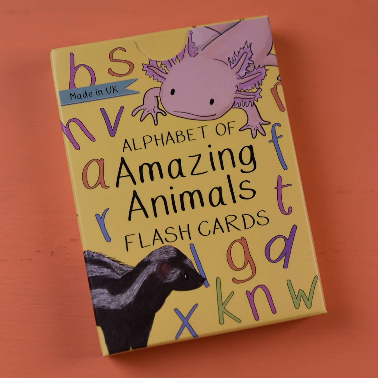 Alphabet of amazing animals flash card set. Filled with fascinating animals from around the world as a fun and educational way of not only teaching the alphabet but also introducing some truly amazing animals. The cards feature my animal illustration on one side, with the animals name and then the letters in upper and lower case, and a close up of the animal on the other side. 