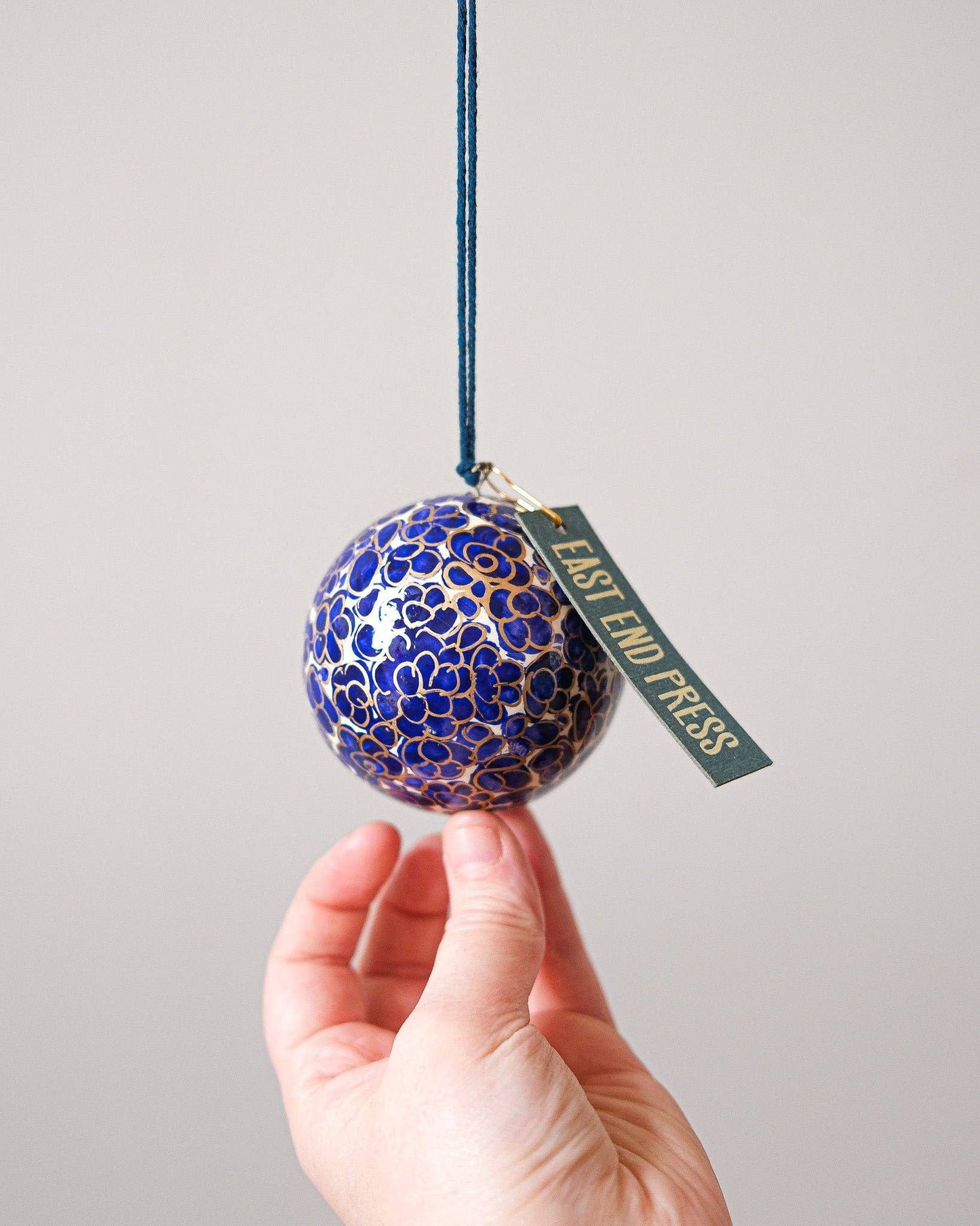 Midnight Blue and Gold Bauble Papier Mache Bauble