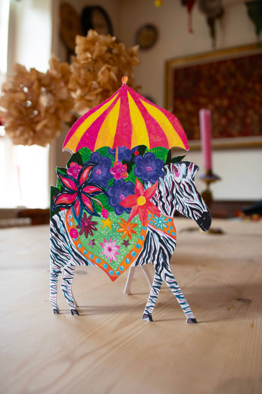 'Zebra Parade' Die-Cut Greetings Card 