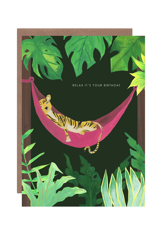 'Tiger in Hammock' Birthday Greetings Card