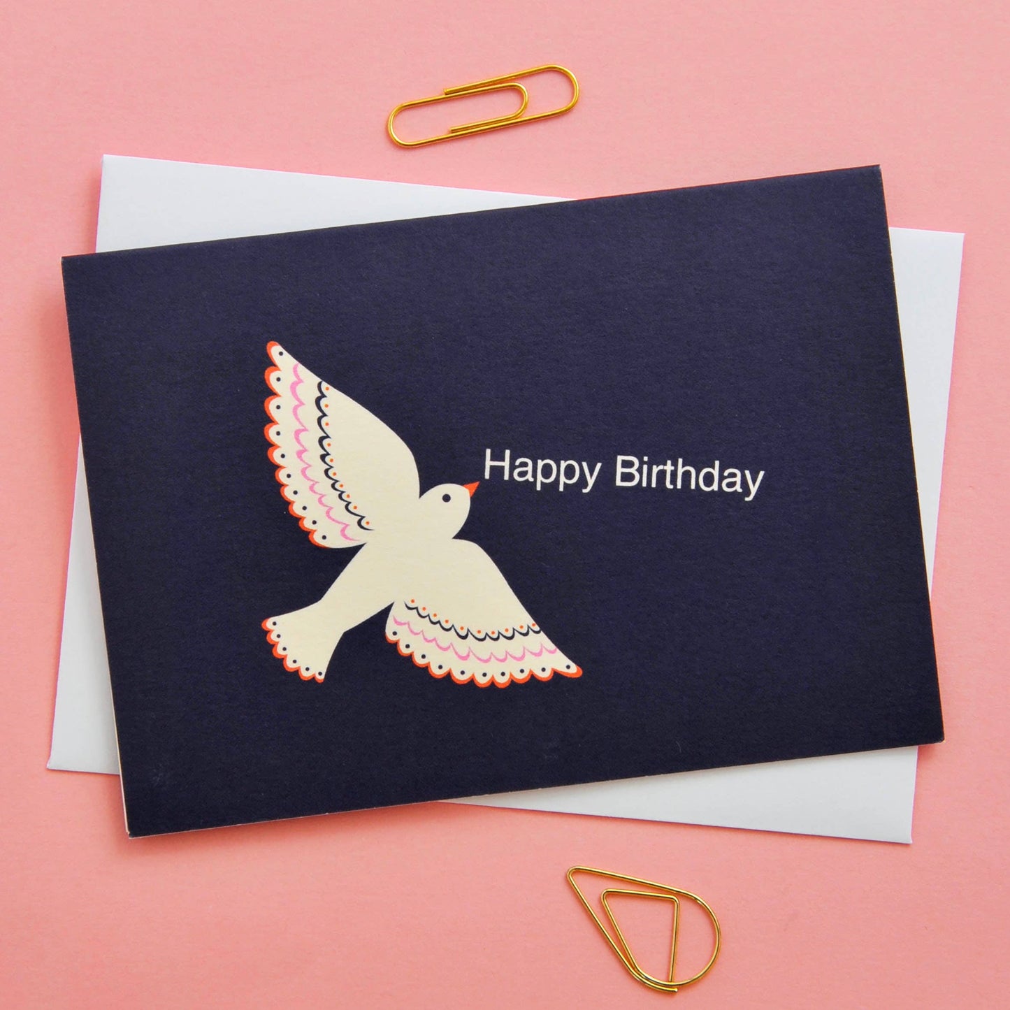 Navy Happy Birthday Bird notecard. Perfect size to attach to gifts or can be sent as a card. Pack of 8 notecards. 8 designs, 1 of each bird design in the pack of 8.