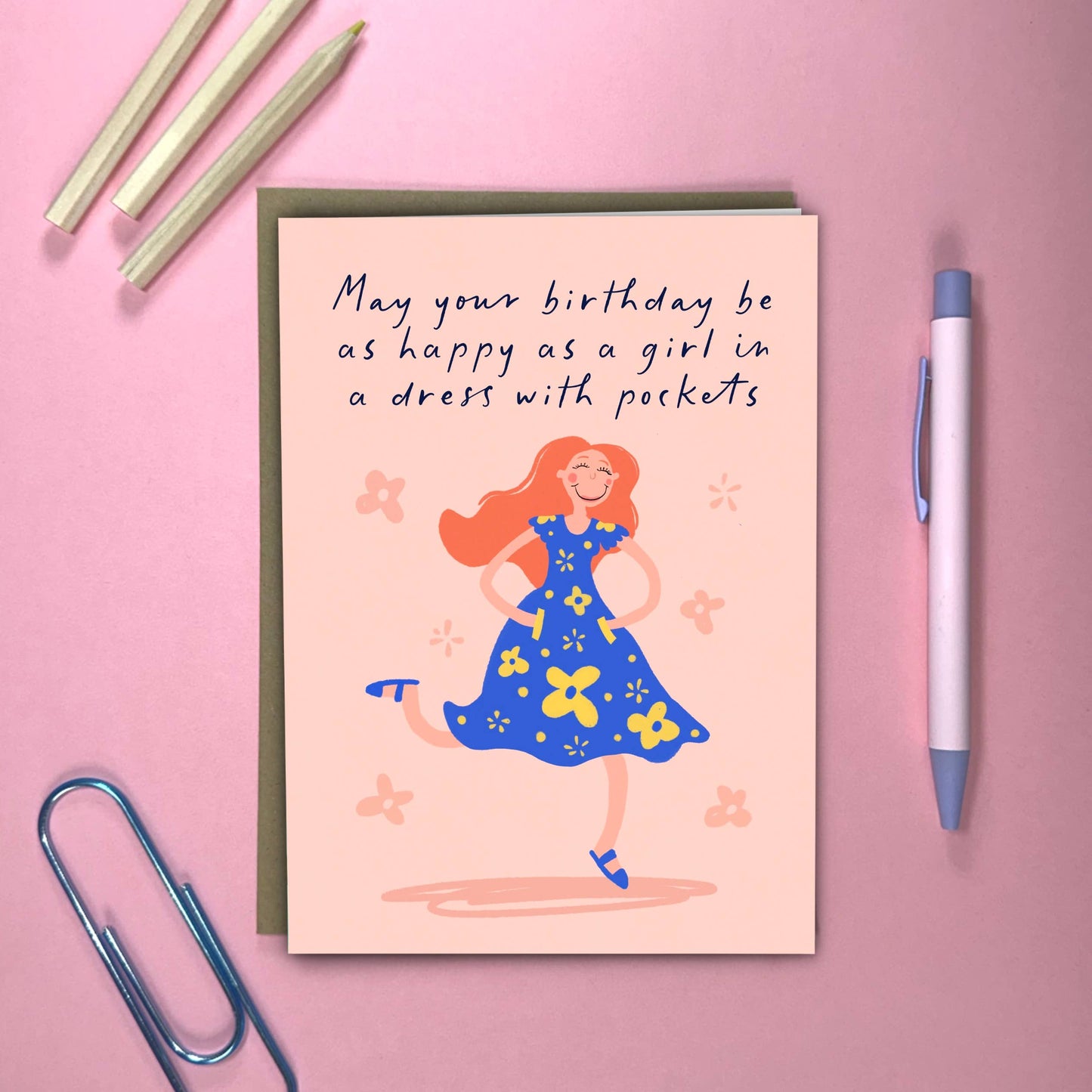 Girl In A Dress With Pockets Funny Birthday Card