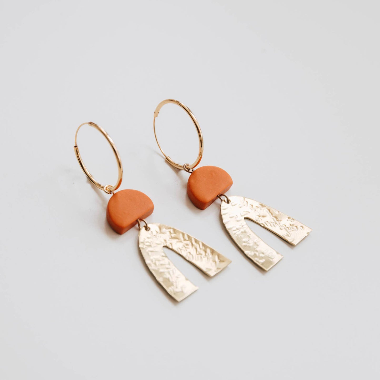 Grace Brass Arc Hoop Earrings in Orange