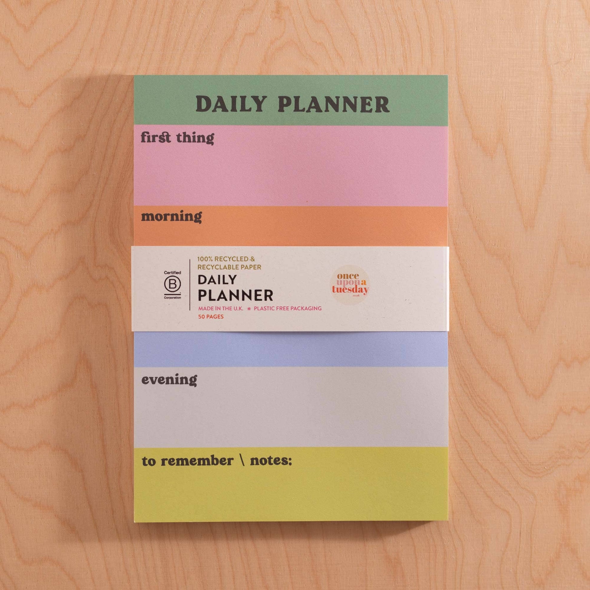 Daily Planner Pad  Sustainably Made Rainbow Colour Block Notepad