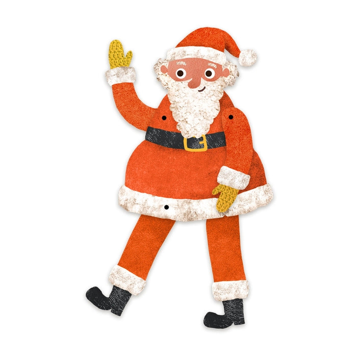 Illustrated Father Christmas greeting card which can be cut out to make a split pin puppet! Once you've finished displaying your card, turn it into something to play with and keep.