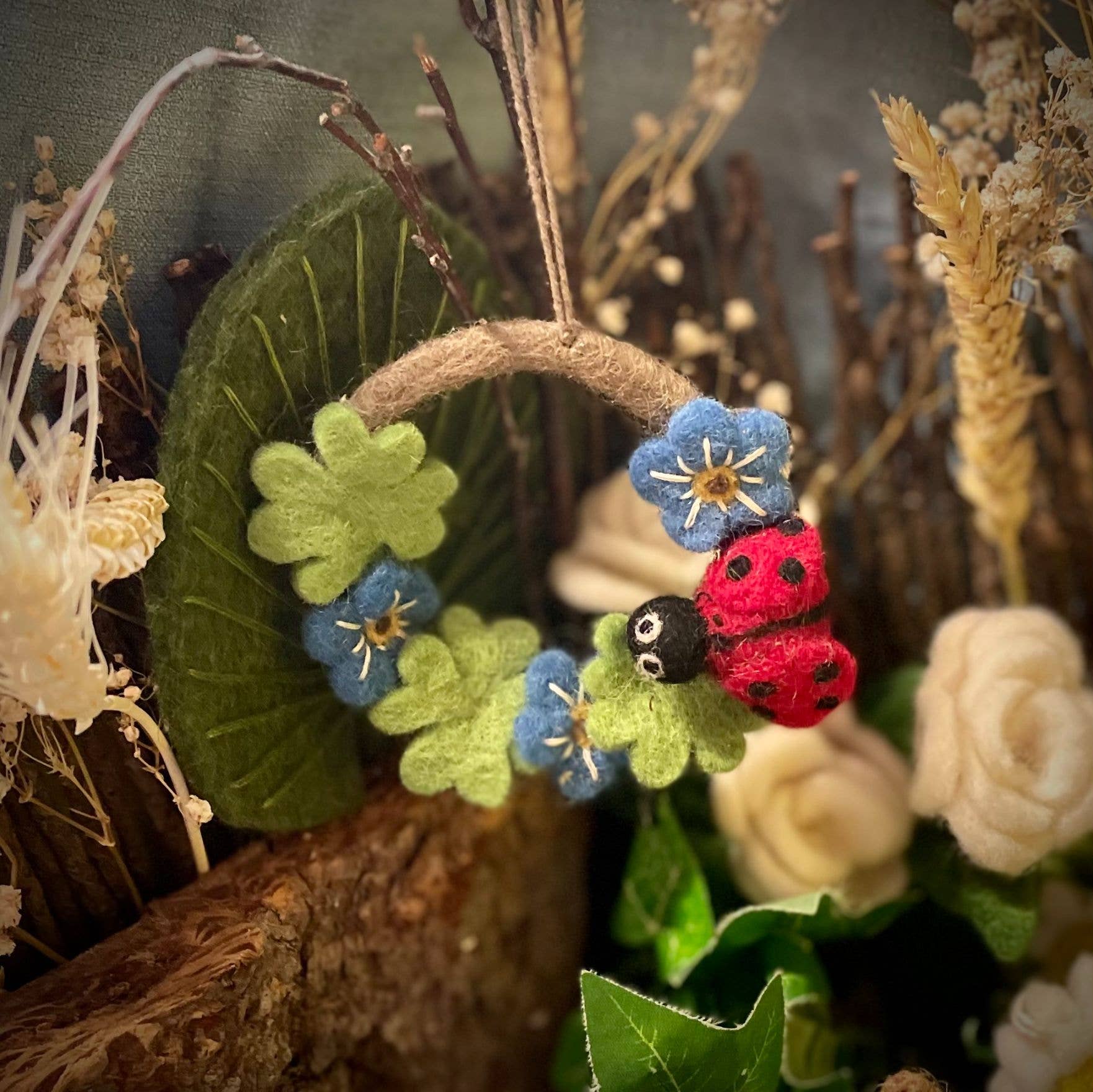 Handmade Felt Ladybird Mini Wreath Hanging Decoration