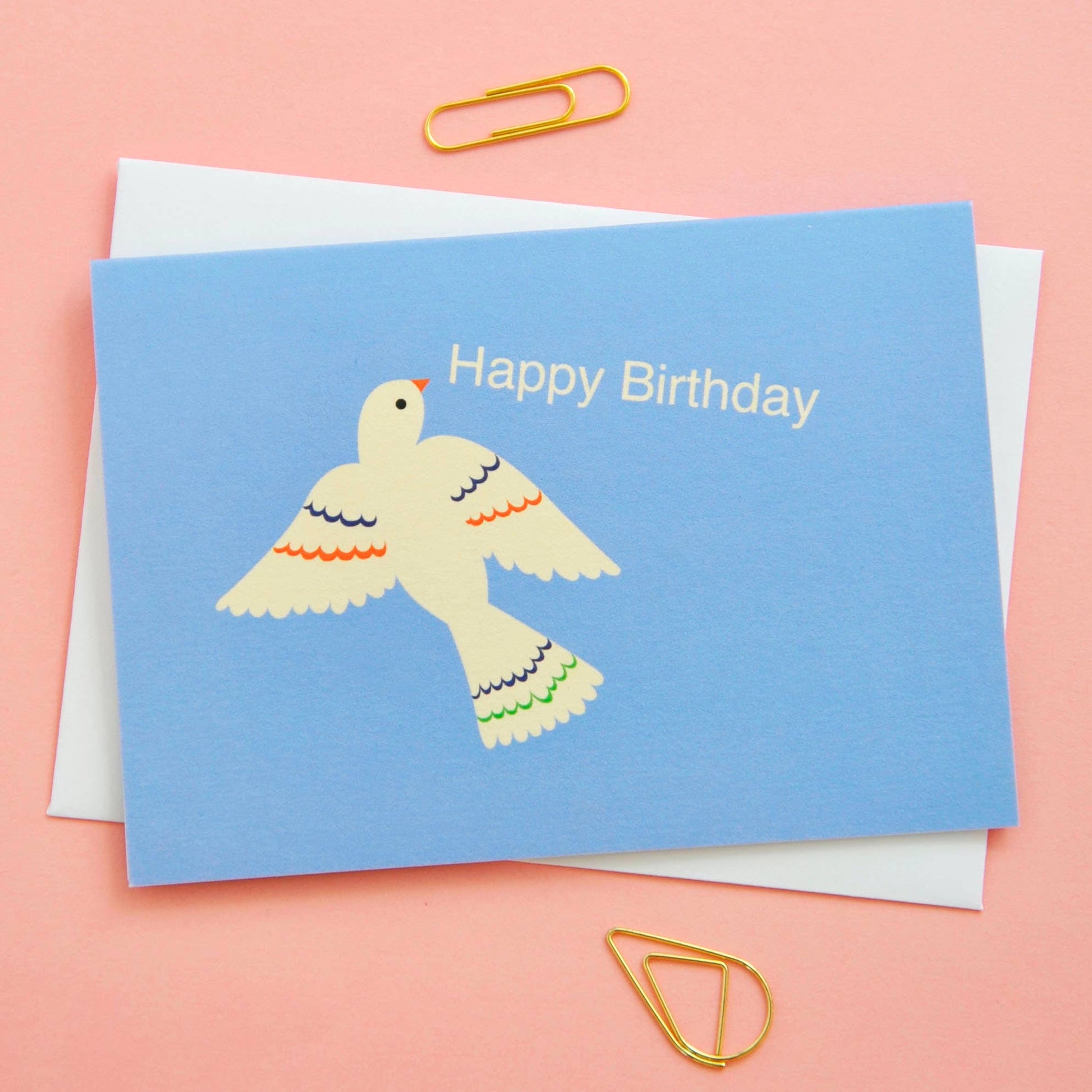 Sky blue Happy Birthday Bird notecard. Perfect size to attach to gifts or can be sent as a card. Pack of 8 notecards. 8 designs, 1 of each bird design in the pack of 8.