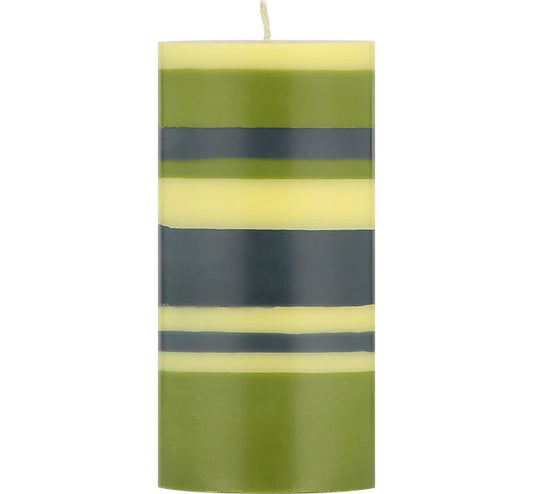 Striped Eco Pillar Candle - Olive, Indigo and Jasmine